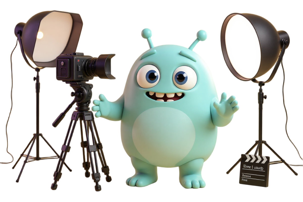 Das Monster hinter der Kinokamera mit Licht und Klappe